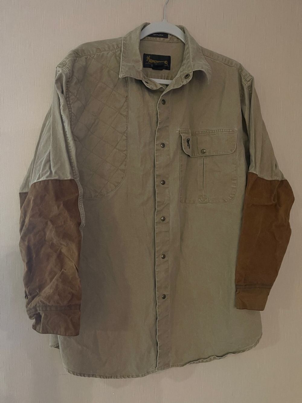 Browning large vintage hunting outdoor Button Shirt Brown Elbow Patches cotton